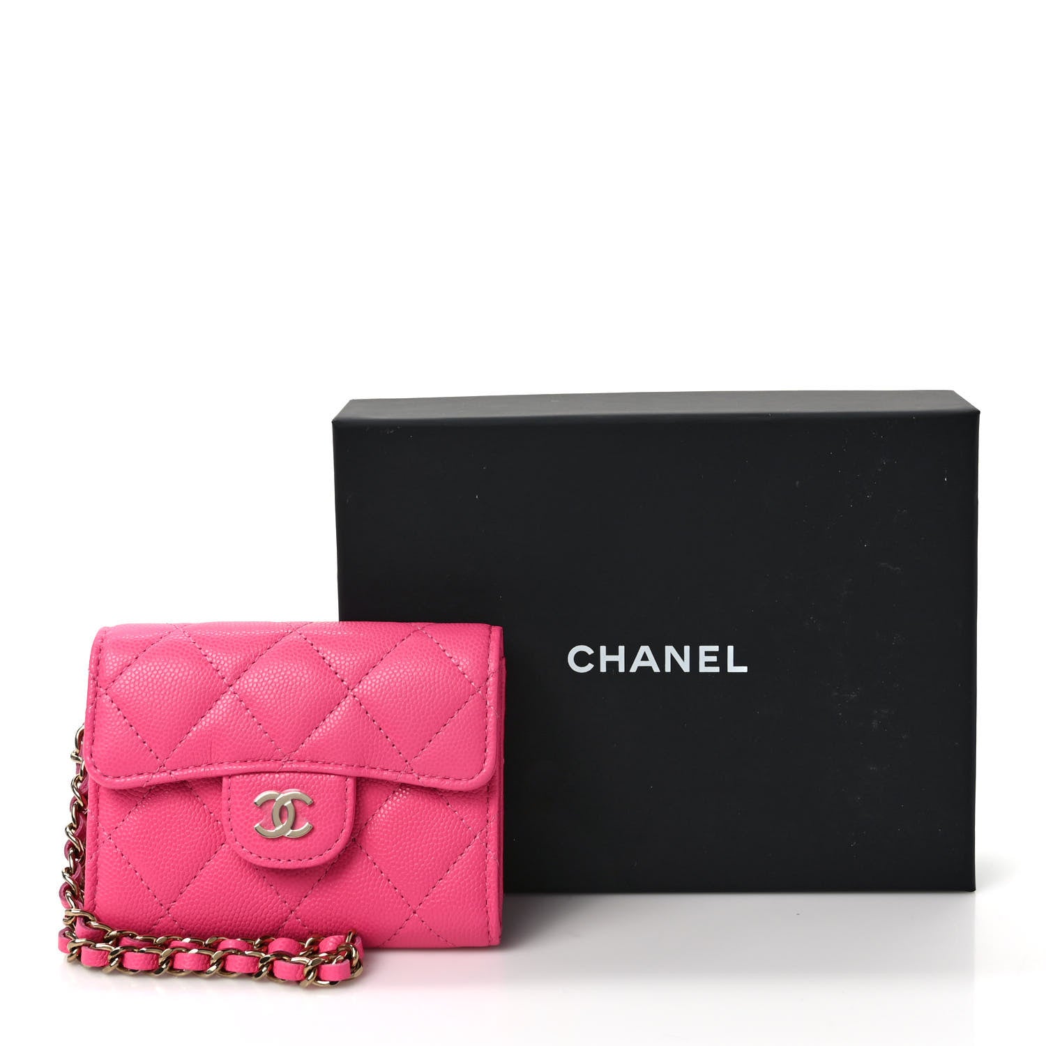 Chanel Caviar Quilted Flap Card Holder Chain Wristlet Rose 9 of 9