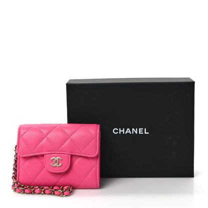 Chanel Caviar Quilted Flap Card Holder Chain Wristlet Rose 9 of 9