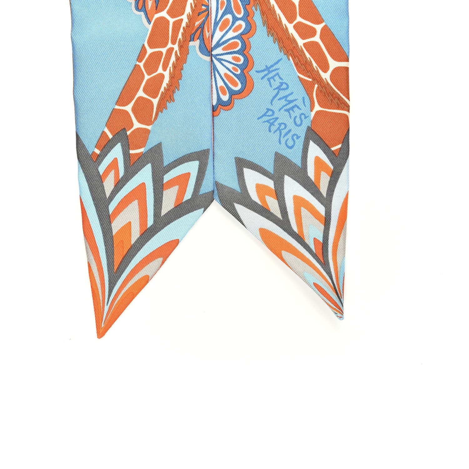 Hermes Silk The Three Graces Twilly Bleu Jean Orange Rouille 2 of 4