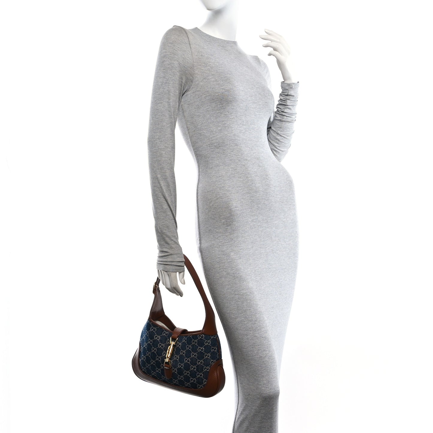 New Denim GG Monogram Calfskin Small Jackie 1961 Hobo Blue Tea Cuir