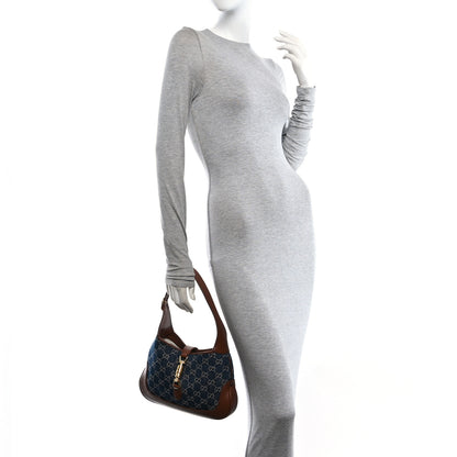 Gucci New Denim GG Monogram Calfskin Small Jackie 1961 Hobo Blue Tea Cuir 2 of 10