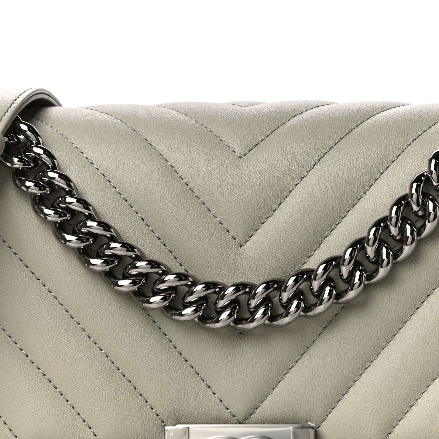 Calfskin Chevron Quilted Medium Boy Flap Grey