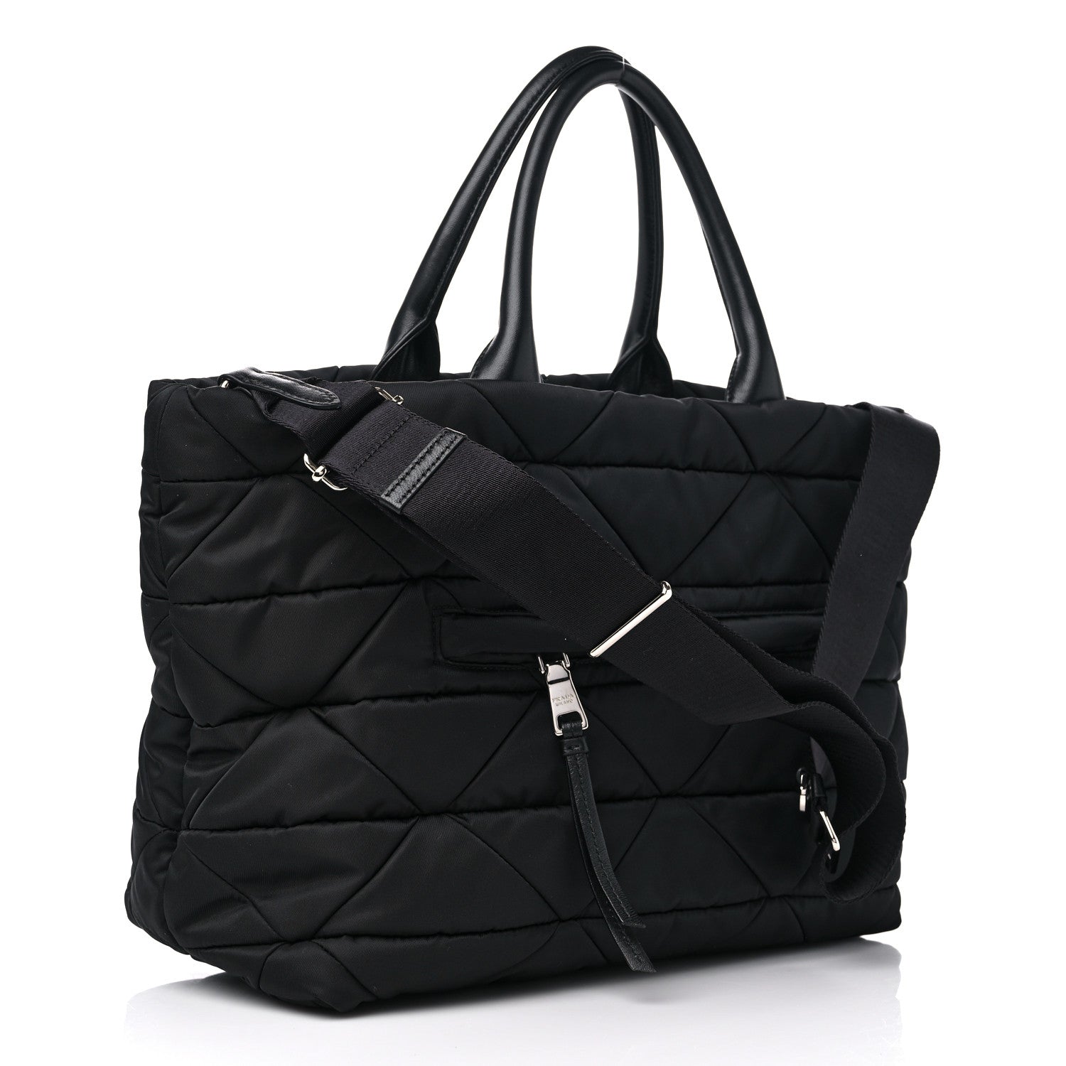 Prada Re-Nylon Nappa Triangle Quilted Padded Small Double Handled Zip Tote Black 3 of 8