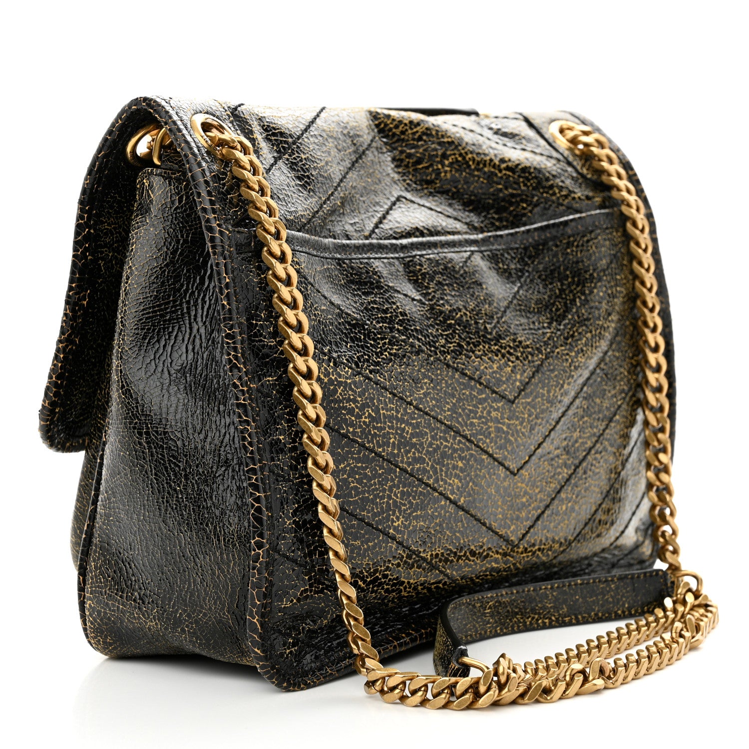 Saint Laurent Crinkled Calfskin Matelasse Monogram Medium Niki Chain Satchel Black Ocra 3 of 10