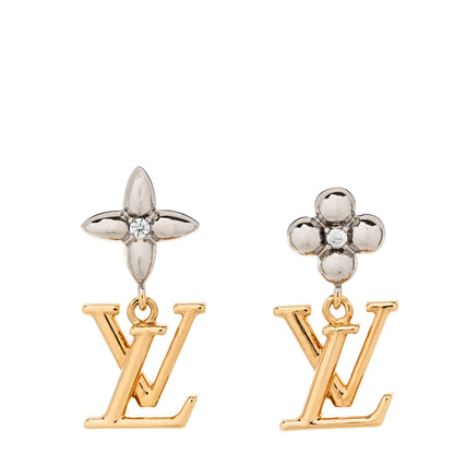 Louis Vuitton Metal Crystal LV Iconic Flower Earrings Gold Silver 1 of 6