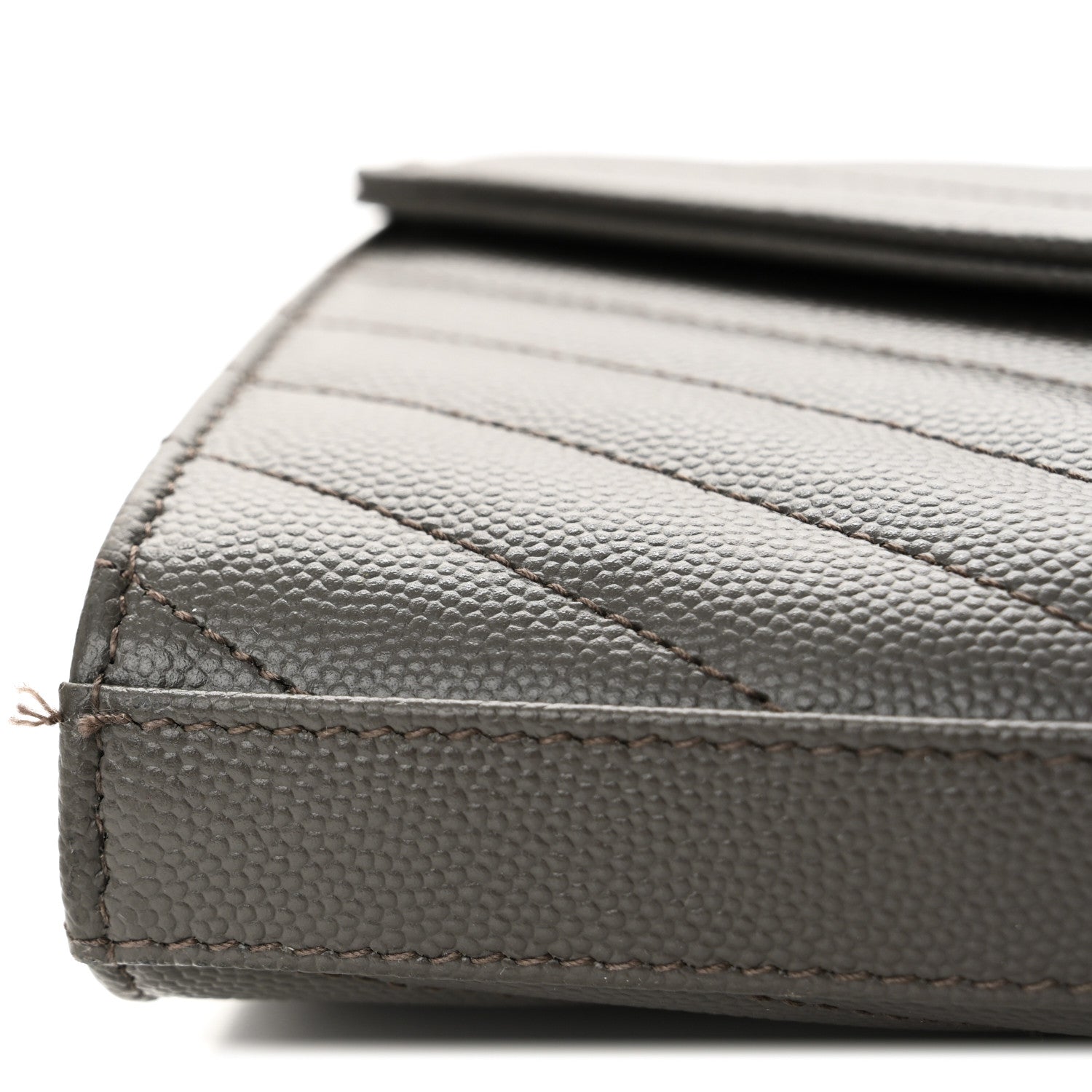 Saint Laurent Grain De Poudre Matelasse Chevron Monogram Chain Wallet Fog 10 of 10