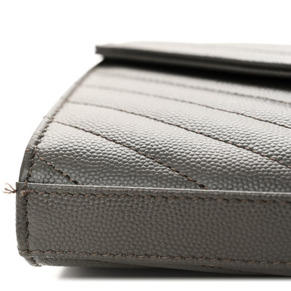 Saint Laurent Grain De Poudre Matelasse Chevron Monogram Chain Wallet Fog 10 of 10