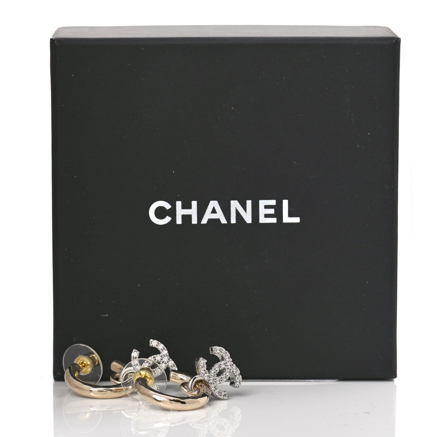 Metal Crystal CC Hoop Drop Earrings Gold