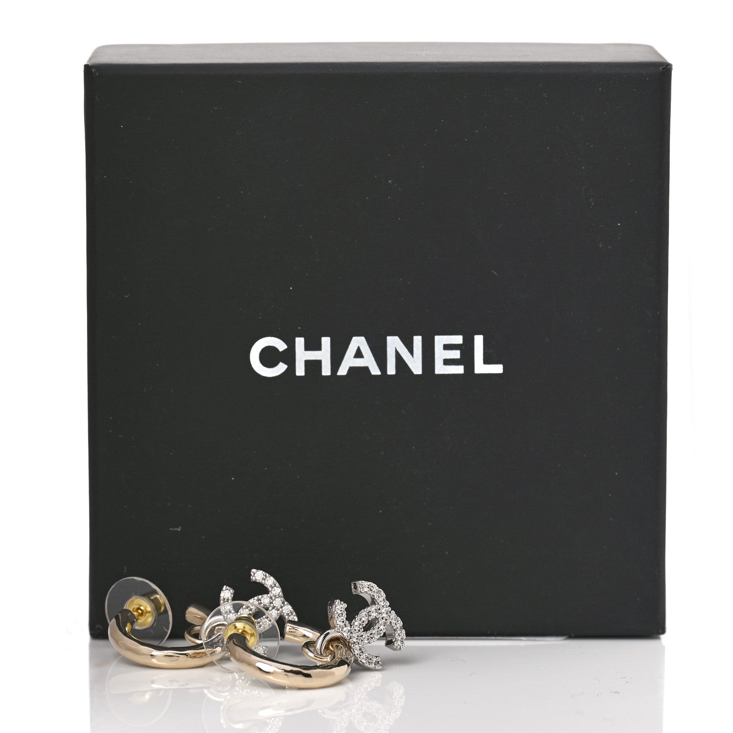 Chanel Metal Crystal CC Hoop Drop Earrings Gold 4 of 4
