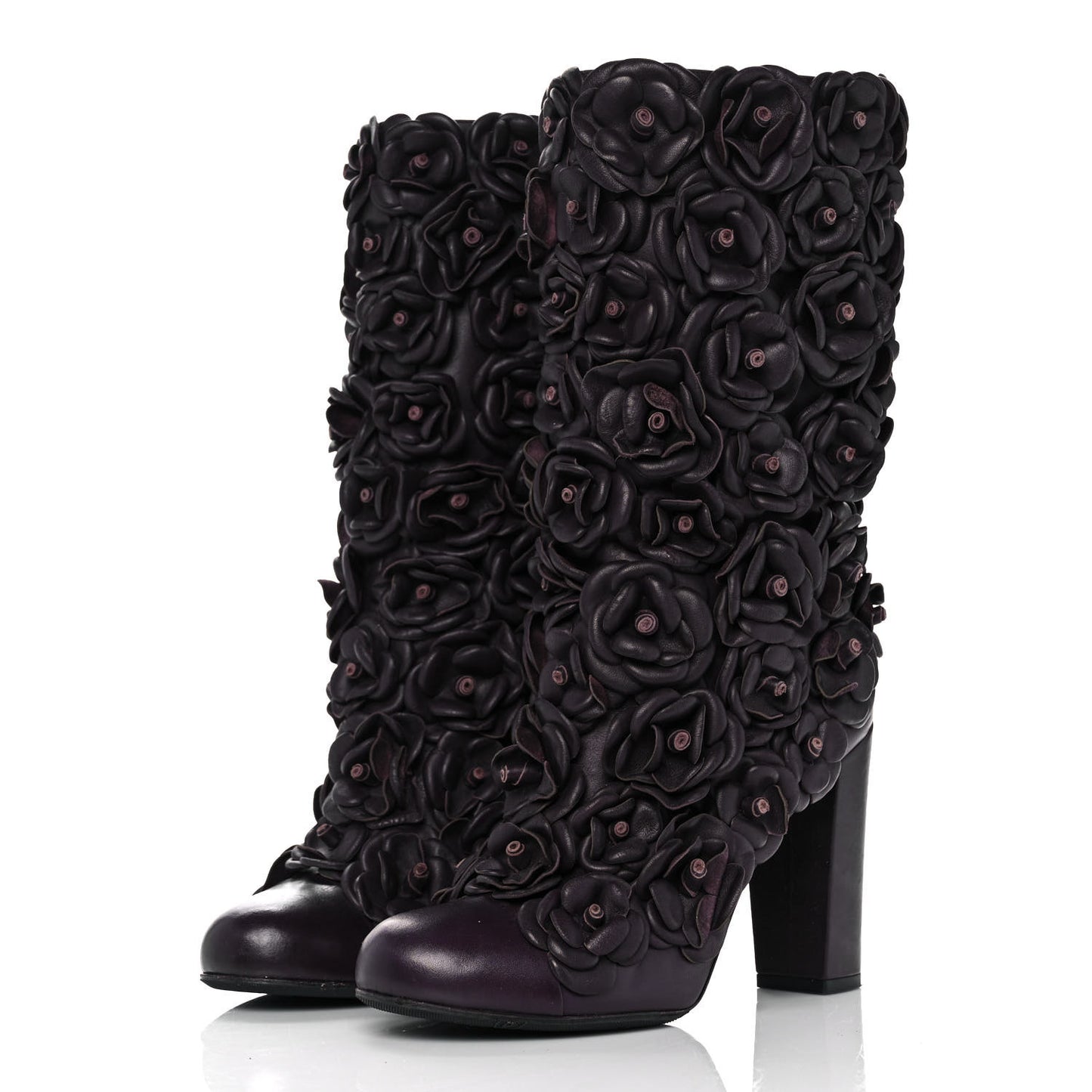 Calfskin Camellia Boots 40 Bordeaux