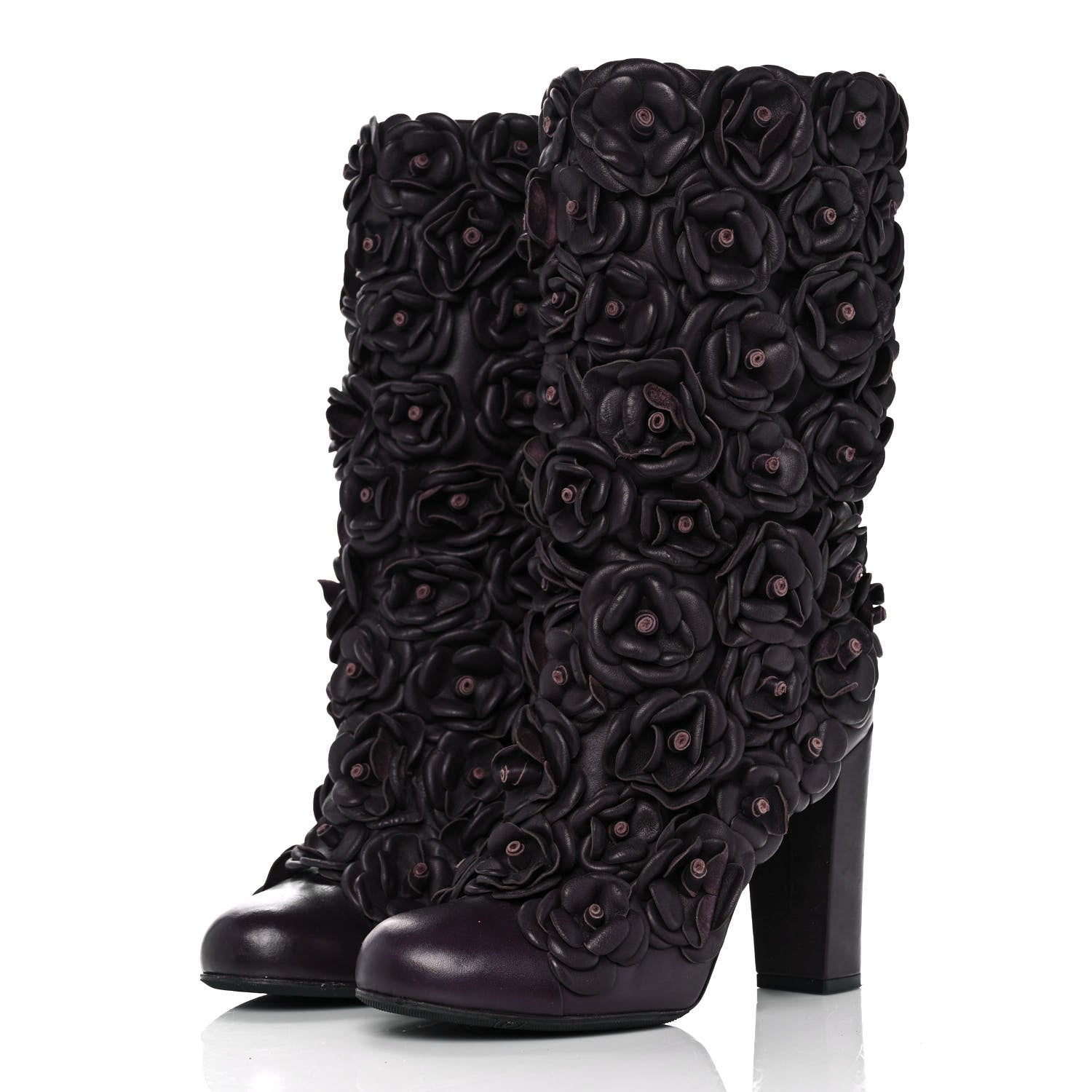 Chanel Calfskin Camellia Boots 40 Bordeaux 3 of 8