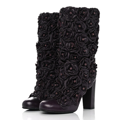 Chanel Calfskin Camellia Boots 40 Bordeaux 3 of 8