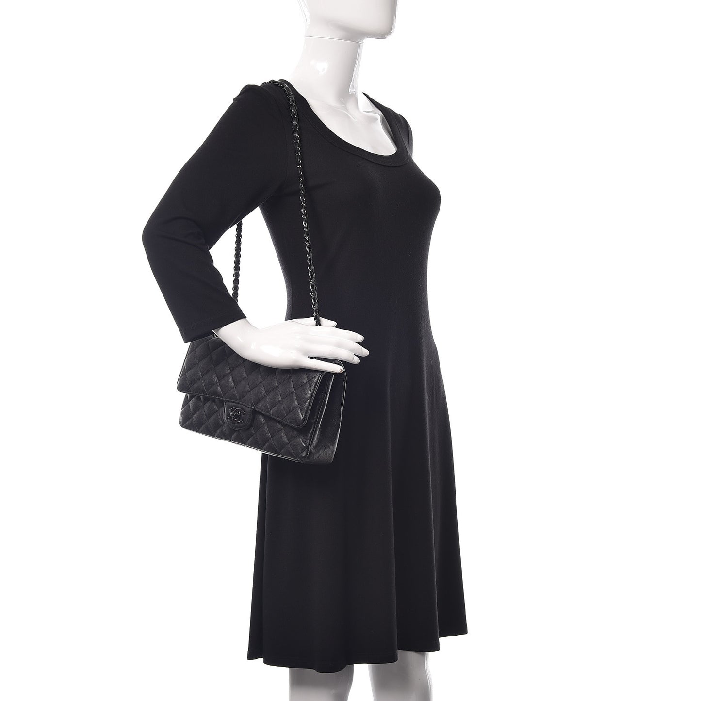 Crumpled Calfskin Quilted Medium Double Flap So Black