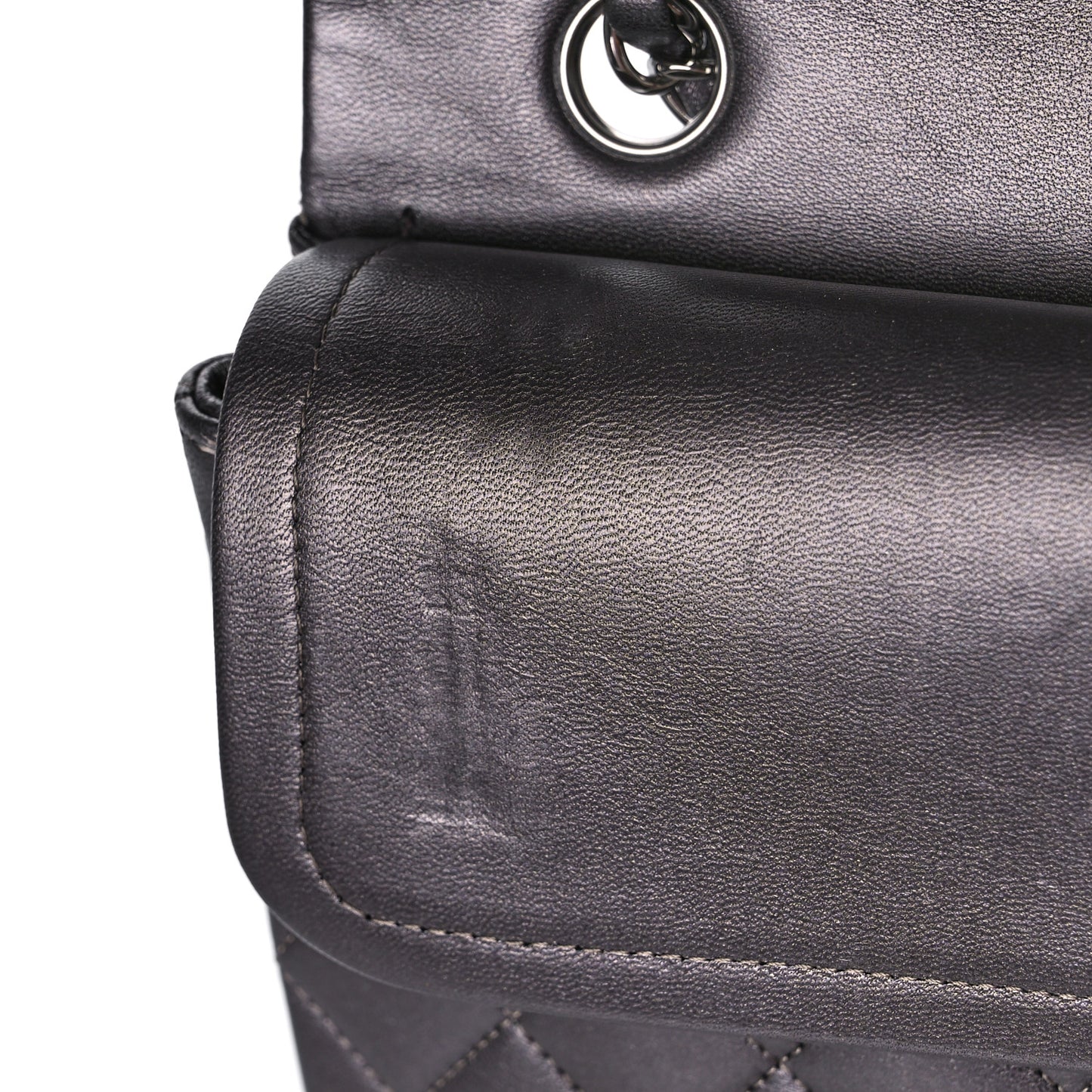 Metallic Lambskin Quilted Medium Double Flap Pewter