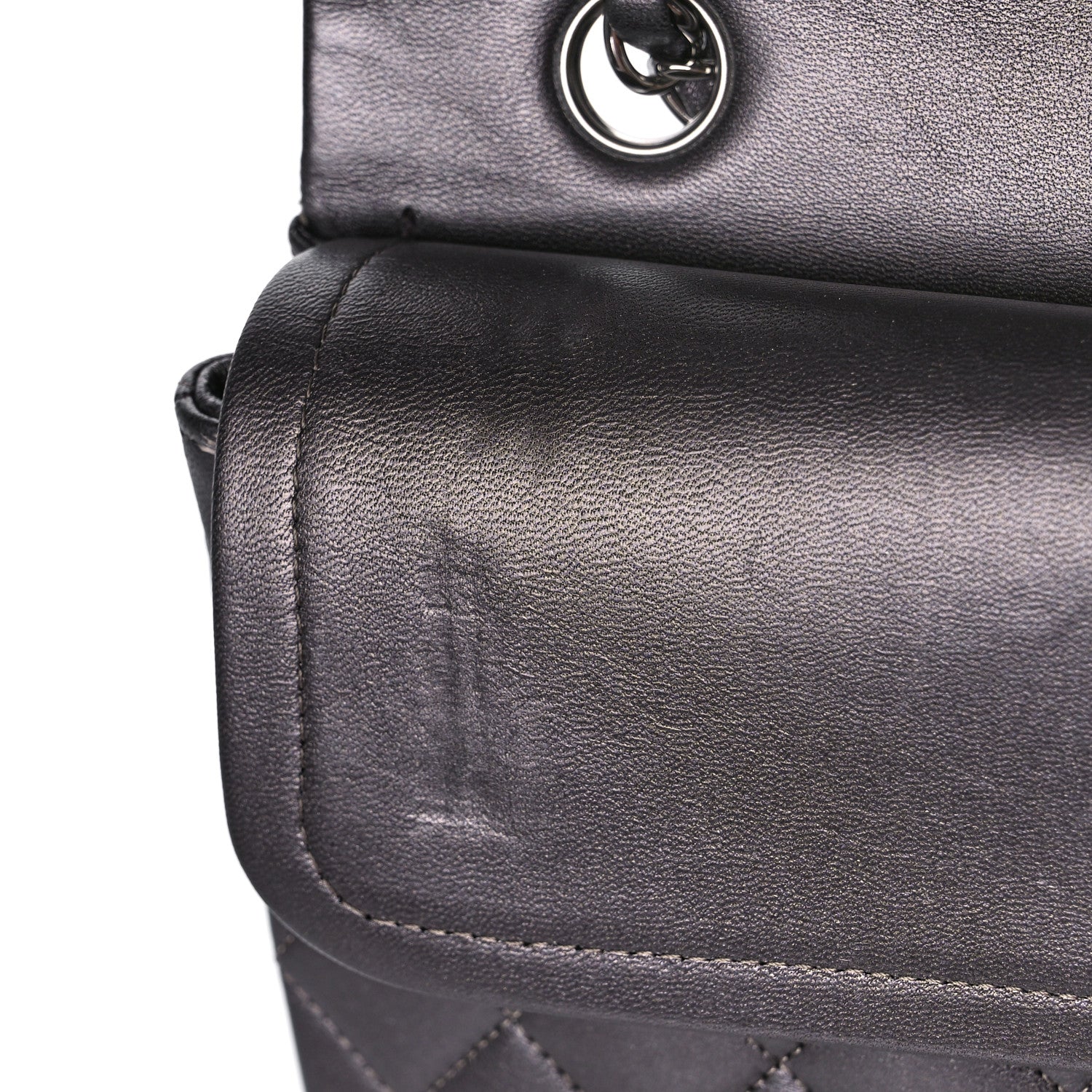 Chanel Metallic Lambskin Quilted Medium Double Flap Pewter 9 of 13
