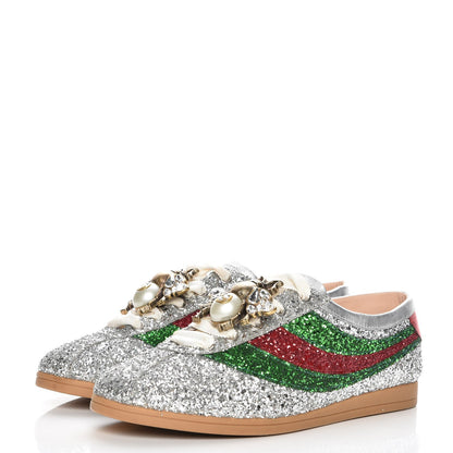 Gucci Glitter Fabric Web Falacer Sneakers 39 Silver 3 of 9