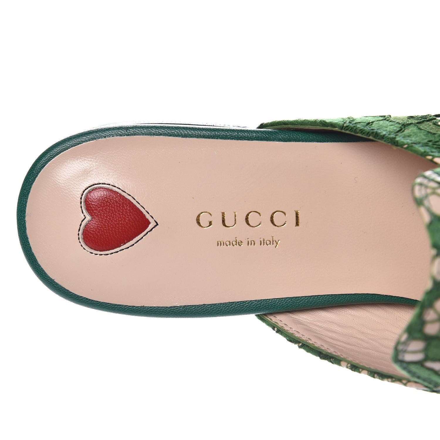 Gucci Lace Malaga Kid Womens Princetown Slippers 38 Green Grass Skin Rose 7 of 10