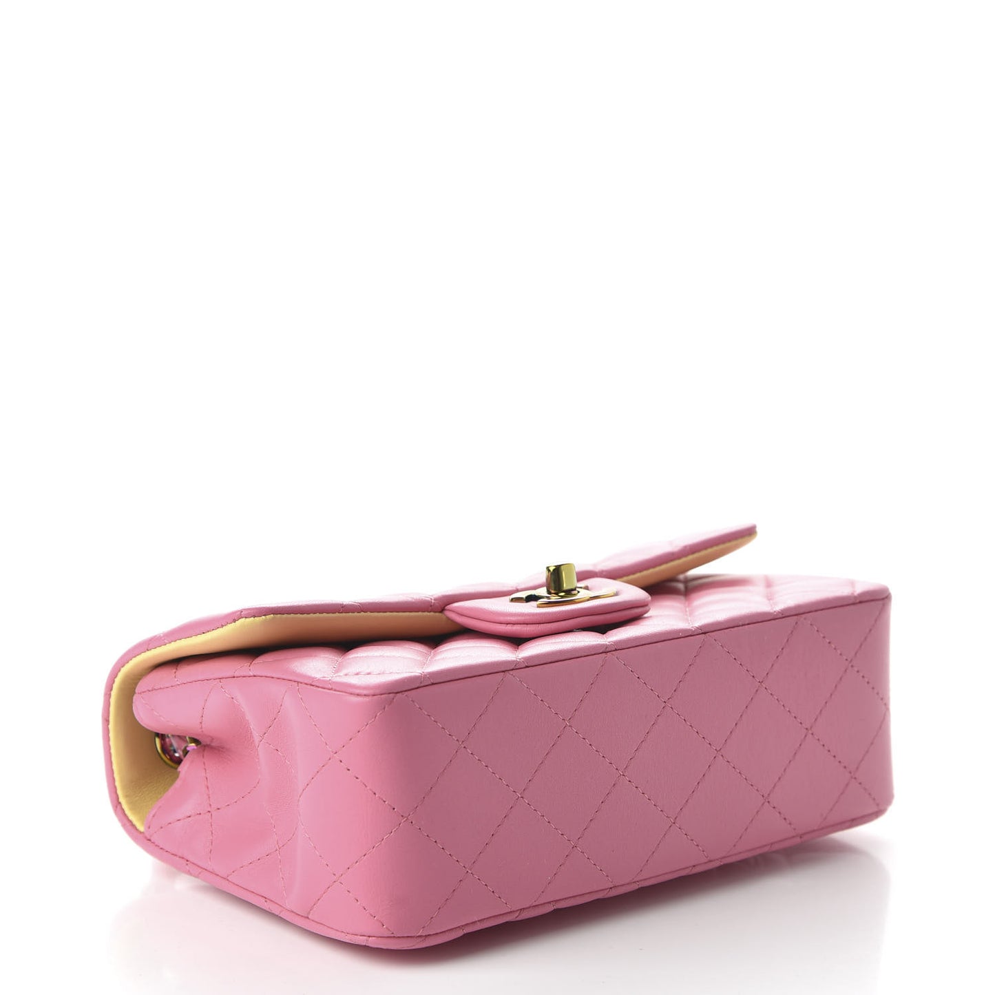 Lambskin Quilted Mini Rectangular Flap Pink Yellow