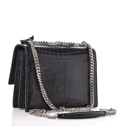 Saint Laurent Calfskin Crocodile Embossed Medium Monogram Sunset Black 3 of 9