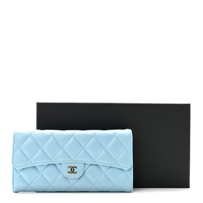 Chanel Caviar Quilted Large Gusset Flap Wallet Light Blue 10 of 10
