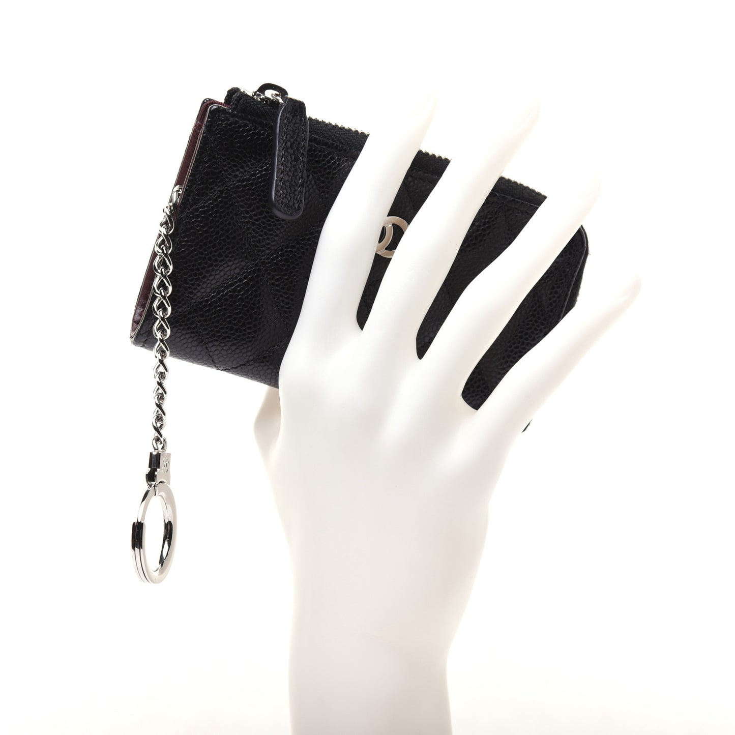 Caviar Quilted Zipped Key Holder Case Black