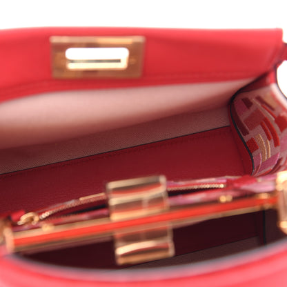 Fendi Vitello Seta Canvas FF Embroidered Mini Peekaboo Iconic Satchel Rosso Cardinale Multicolor 5 of 11