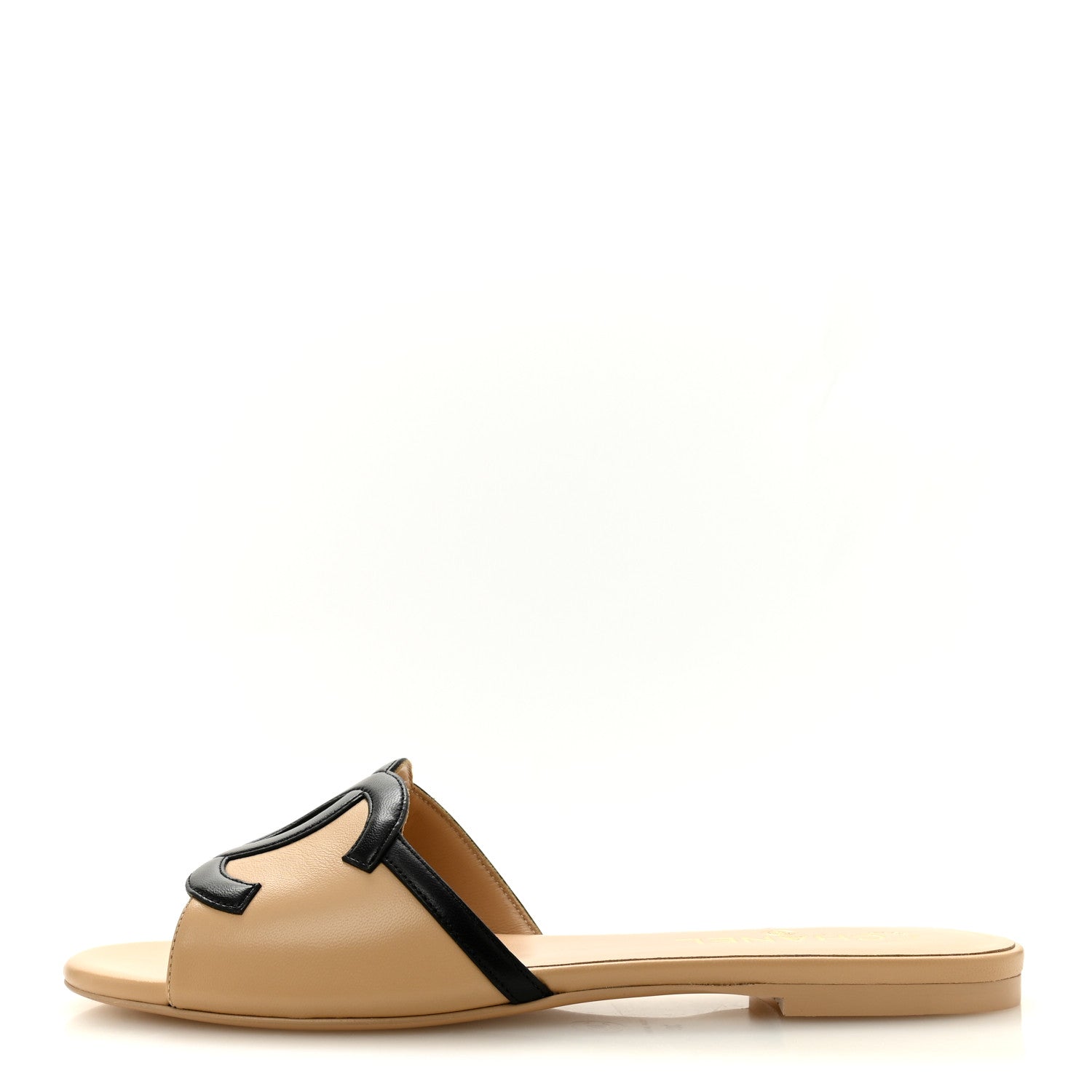Chanel Lambskin CC Cutout Sandal Mules 39 Beige Black 1 of 10