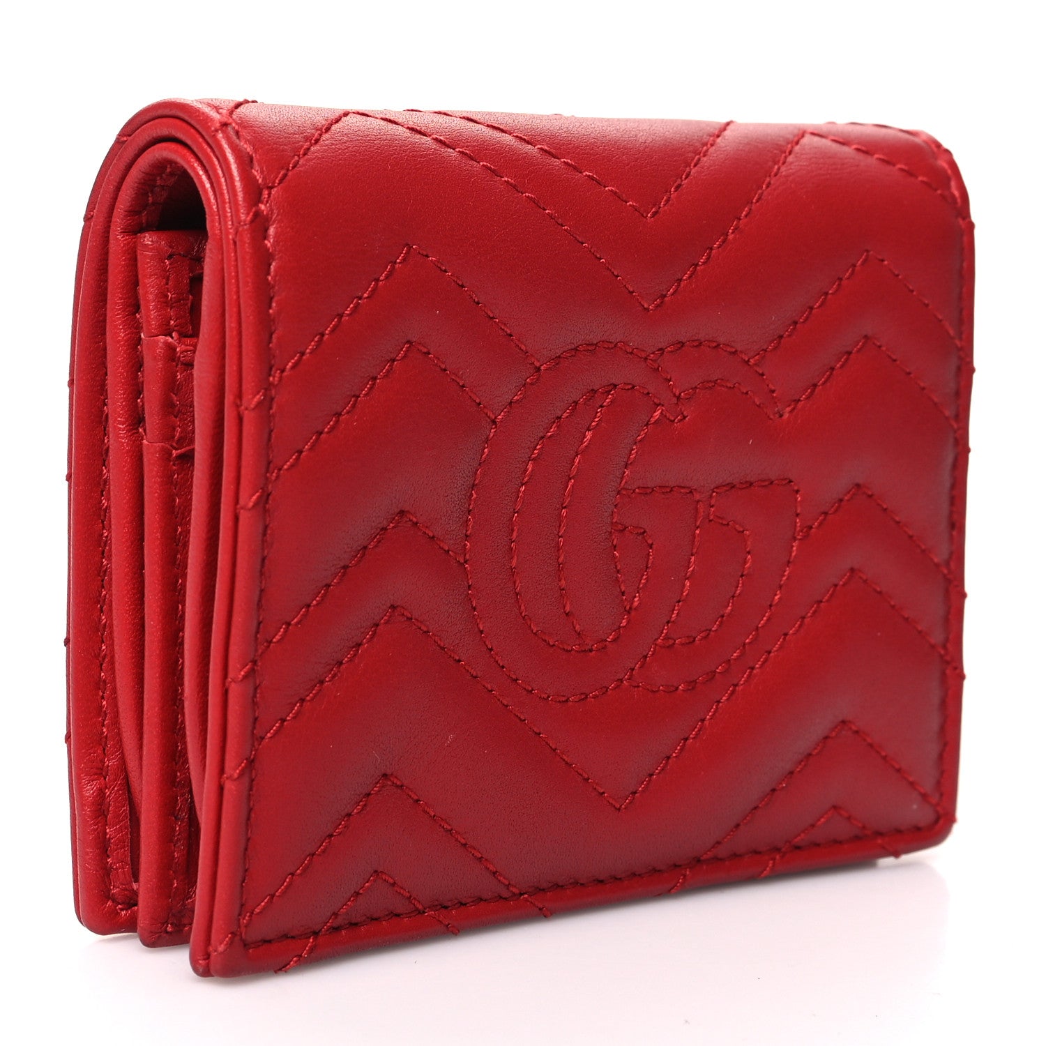 Gucci Calfskin Matelasse GG Marmont Card Case Wallet Hibiscus Red 3 of 11