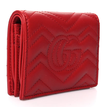 Gucci Calfskin Matelasse GG Marmont Card Case Wallet Hibiscus Red 3 of 11