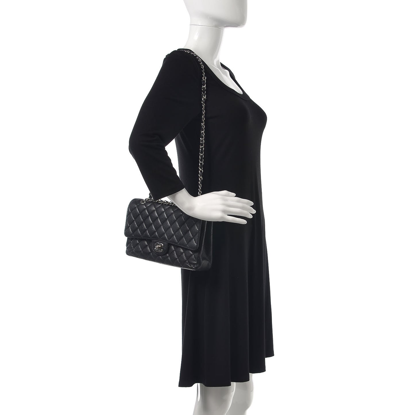 Caviar Quilted Medium Double Flap Black