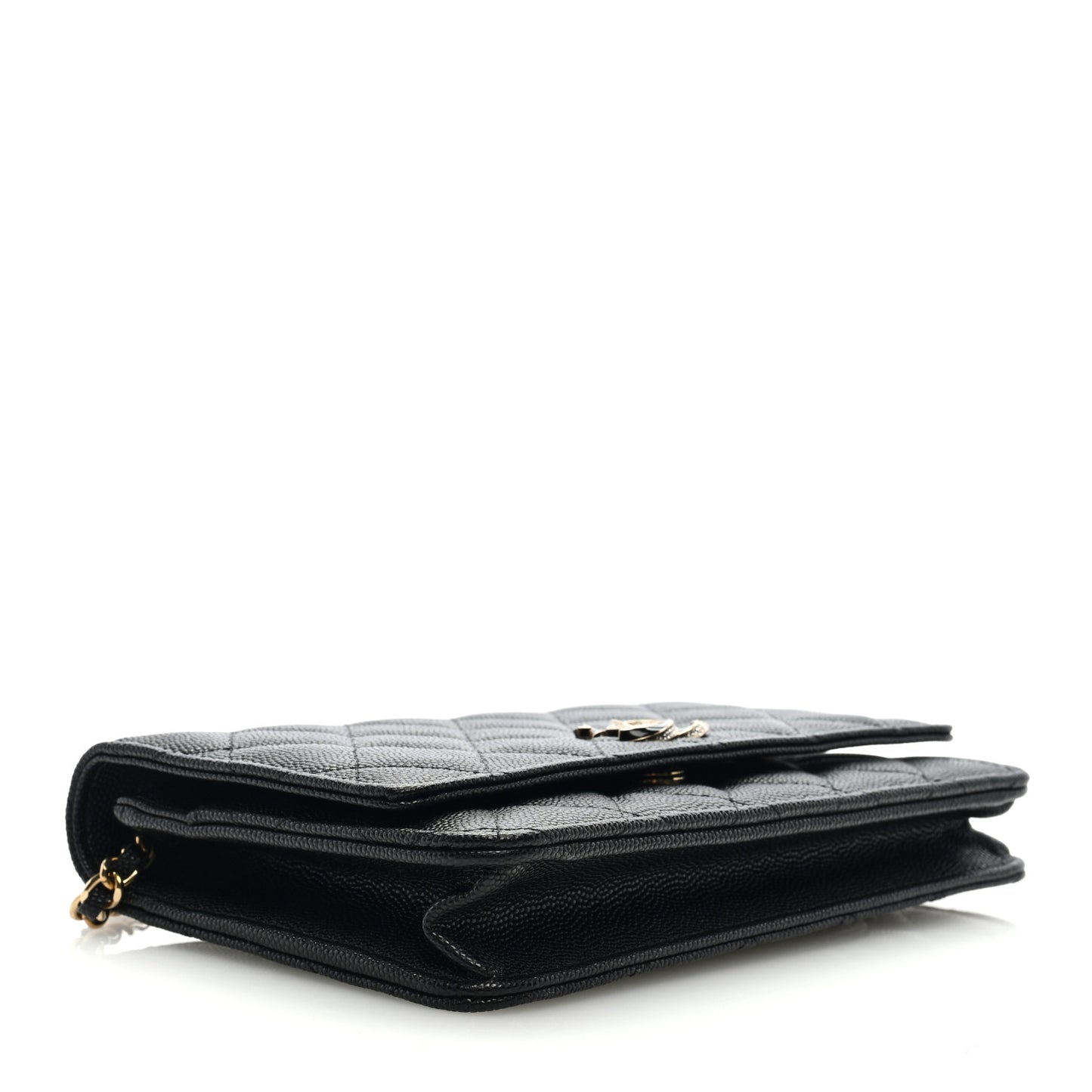Caviar Quilted Crystal Enamel CC Wallet On Chain WOC Black