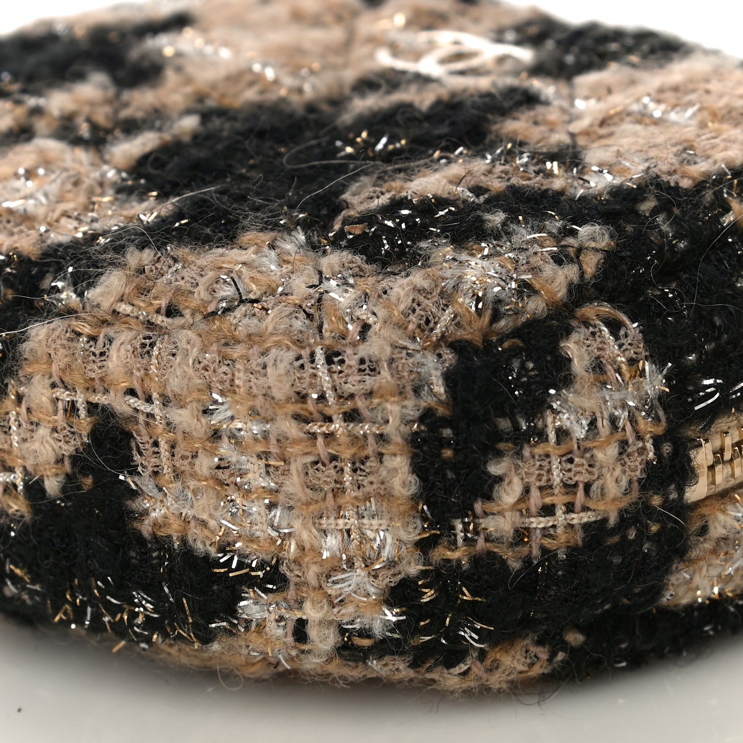 Tweed Shearling Quilted Coin Purse Beige Black