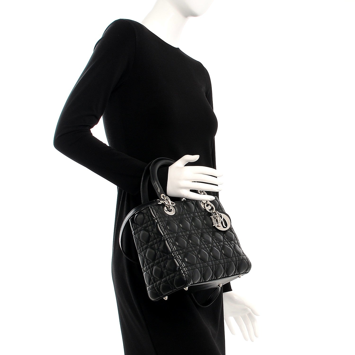 Christian Dior Lambskin Cannage Medium Lady Dior Black 3 of 13
