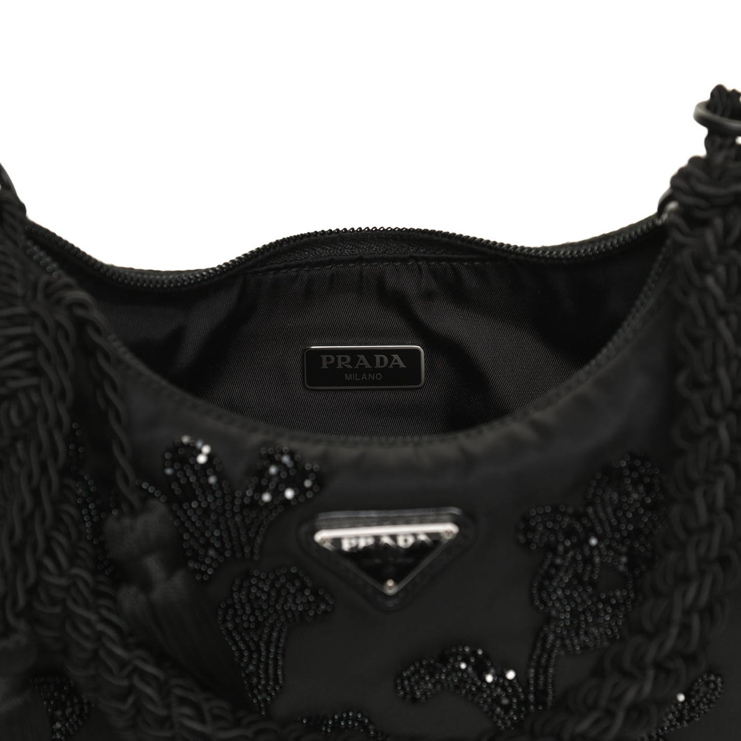 Tessuto Nylon Beaded Ricamo Bag Black