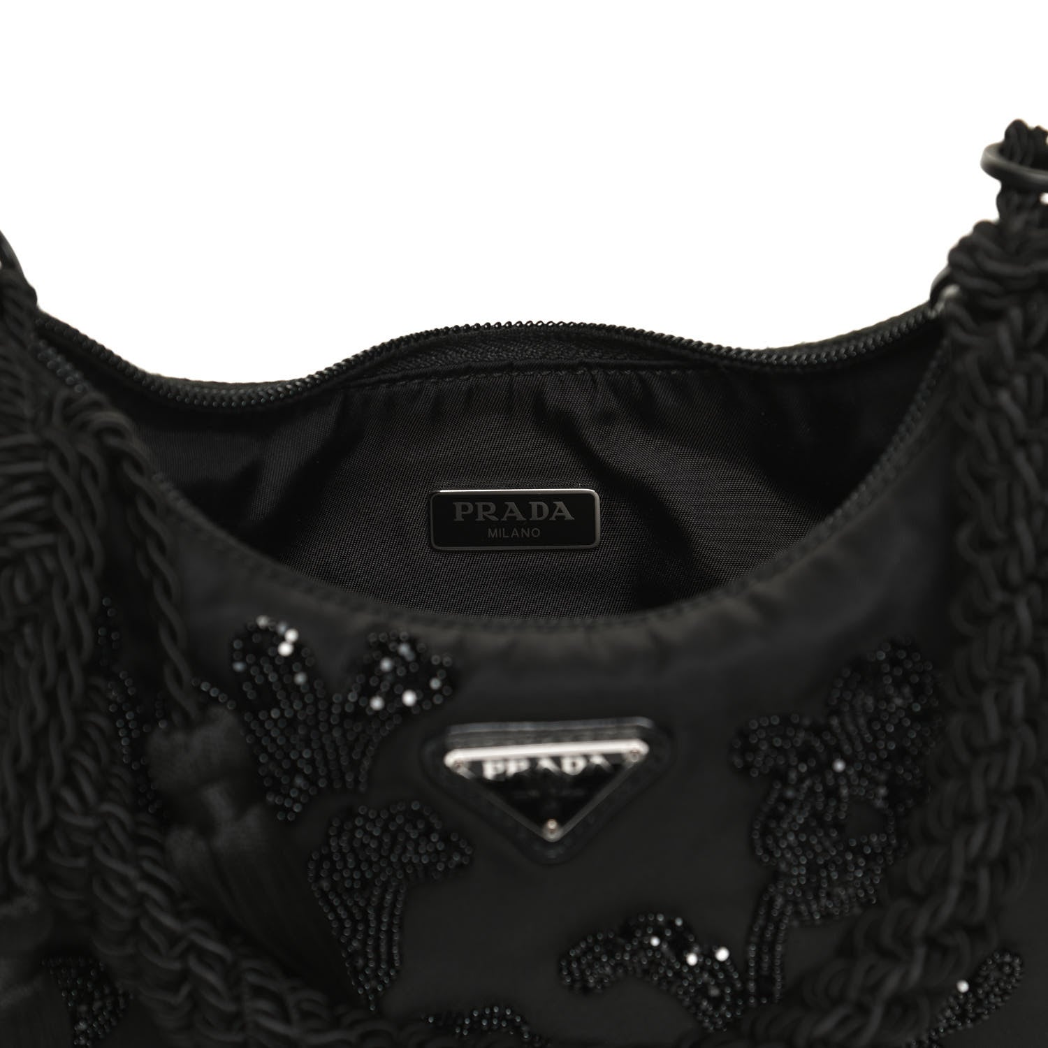 Prada Tessuto Nylon Beaded Ricamo Bag Black 5 of 11