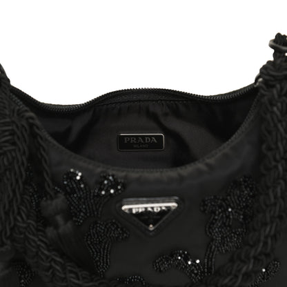 Prada Tessuto Nylon Beaded Ricamo Bag Black 5 of 11
