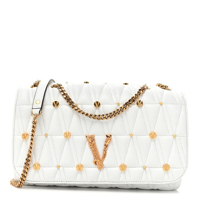 Versace Nappa Quilted Studded Virtus Shoulder Bag White 1 of 12
