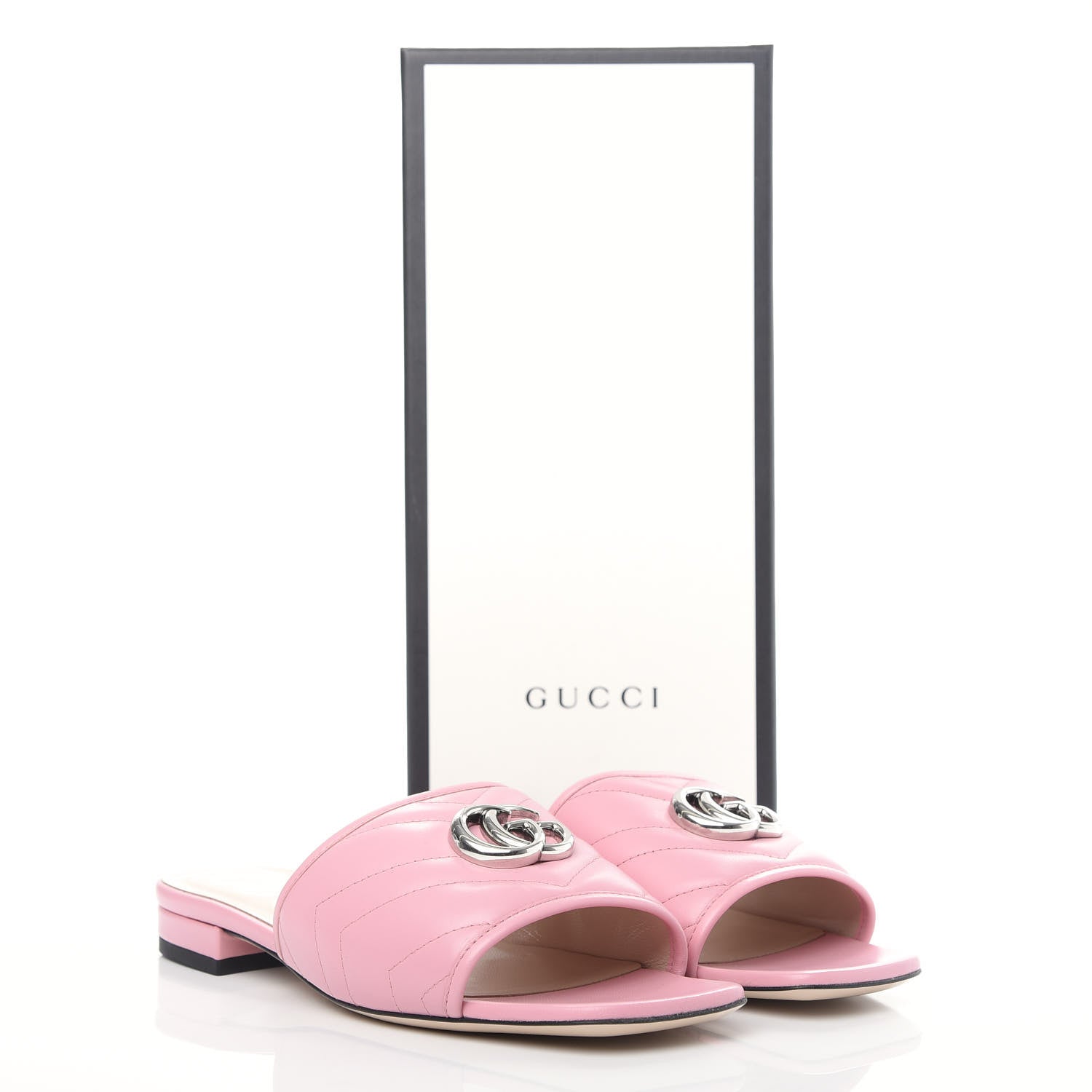 Gucci Nappa Matelasse GG Marmont Flat Slide Sandals 37.5 Wild Rose 11 of 11