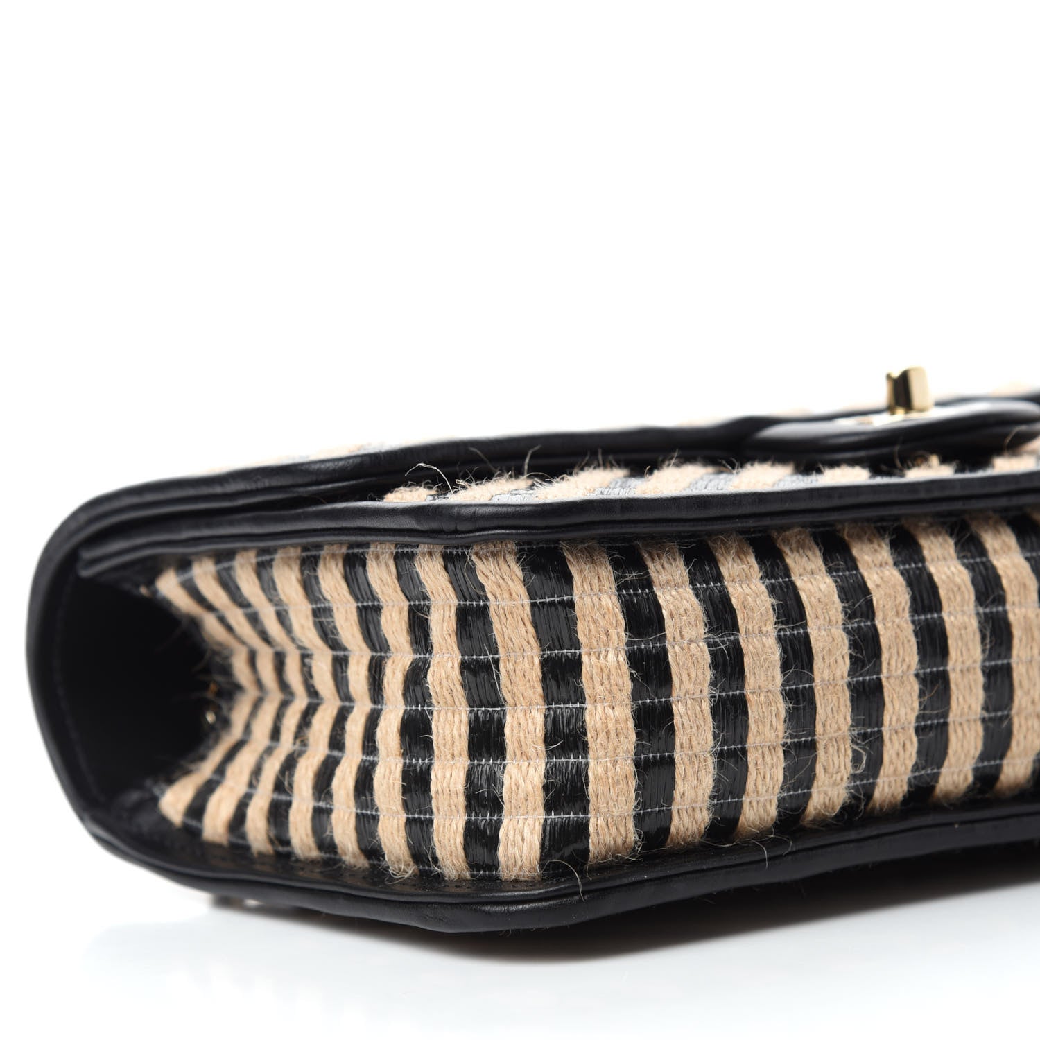 Chanel Raffia Jute Striped Medium Single Flap Black Beige 6 of 10