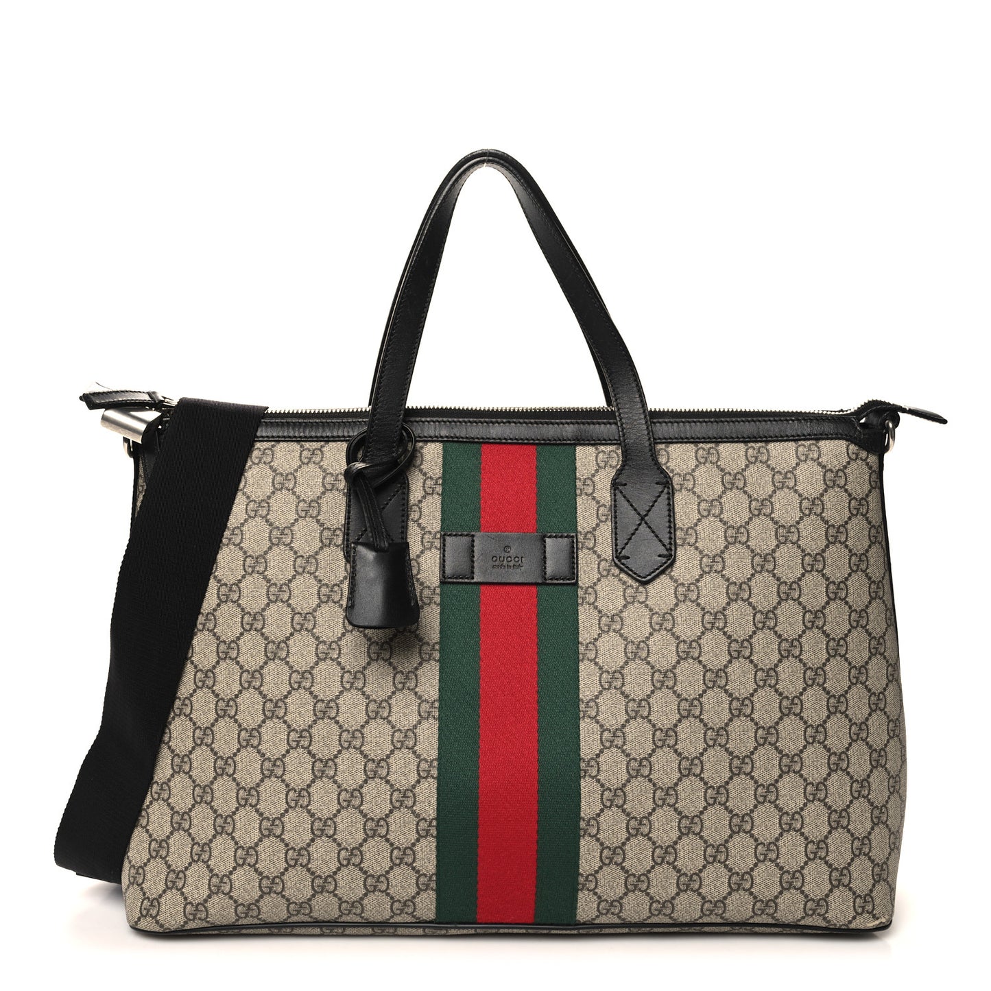 GG Supreme Monogram Web Medium Zippered Tote Beige Black
