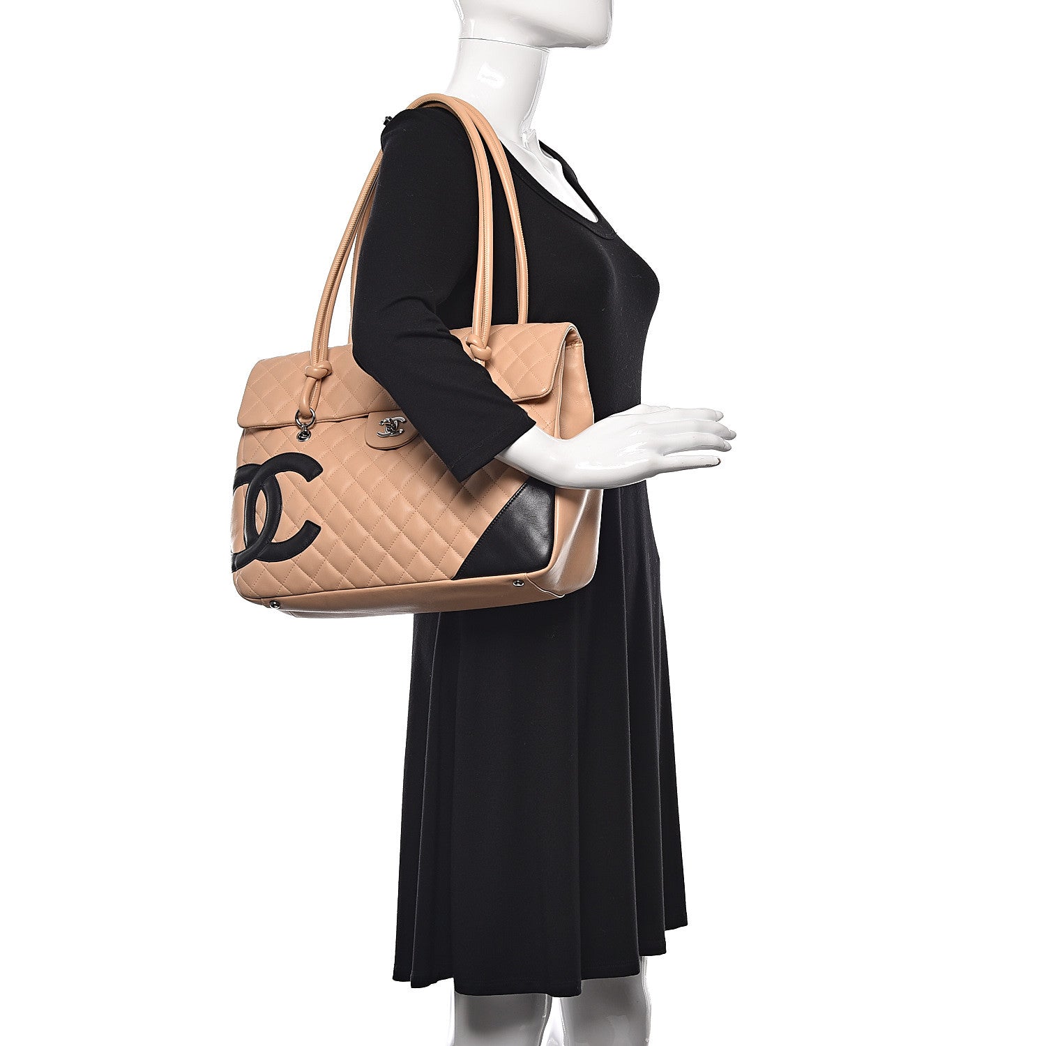 Chanel Calfskin Quilted Large Cambon Flap Beige Black Beige Black 2 of 14