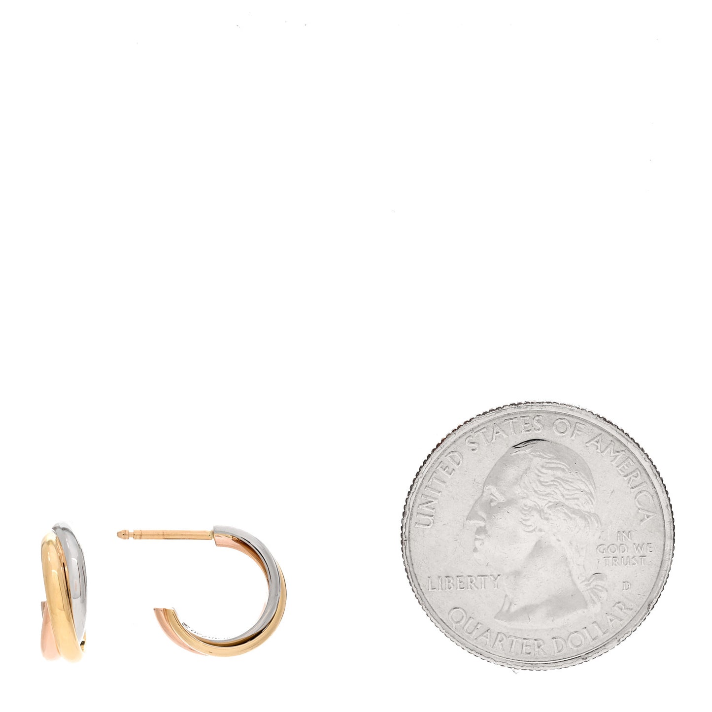 18K Pink Yellow White Gold Small Trinity Hoop Earrings