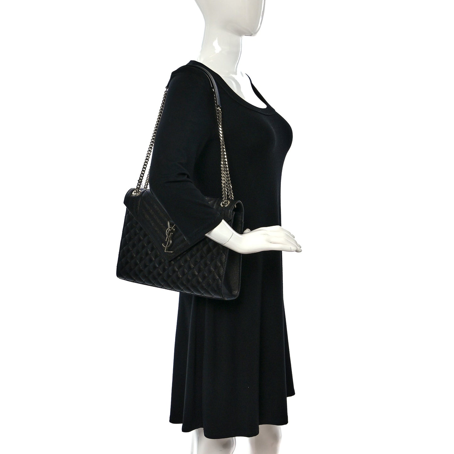 Grain De Poudre Textured Mixed Matelasse Large Triquilt Monogram Satchel Black
