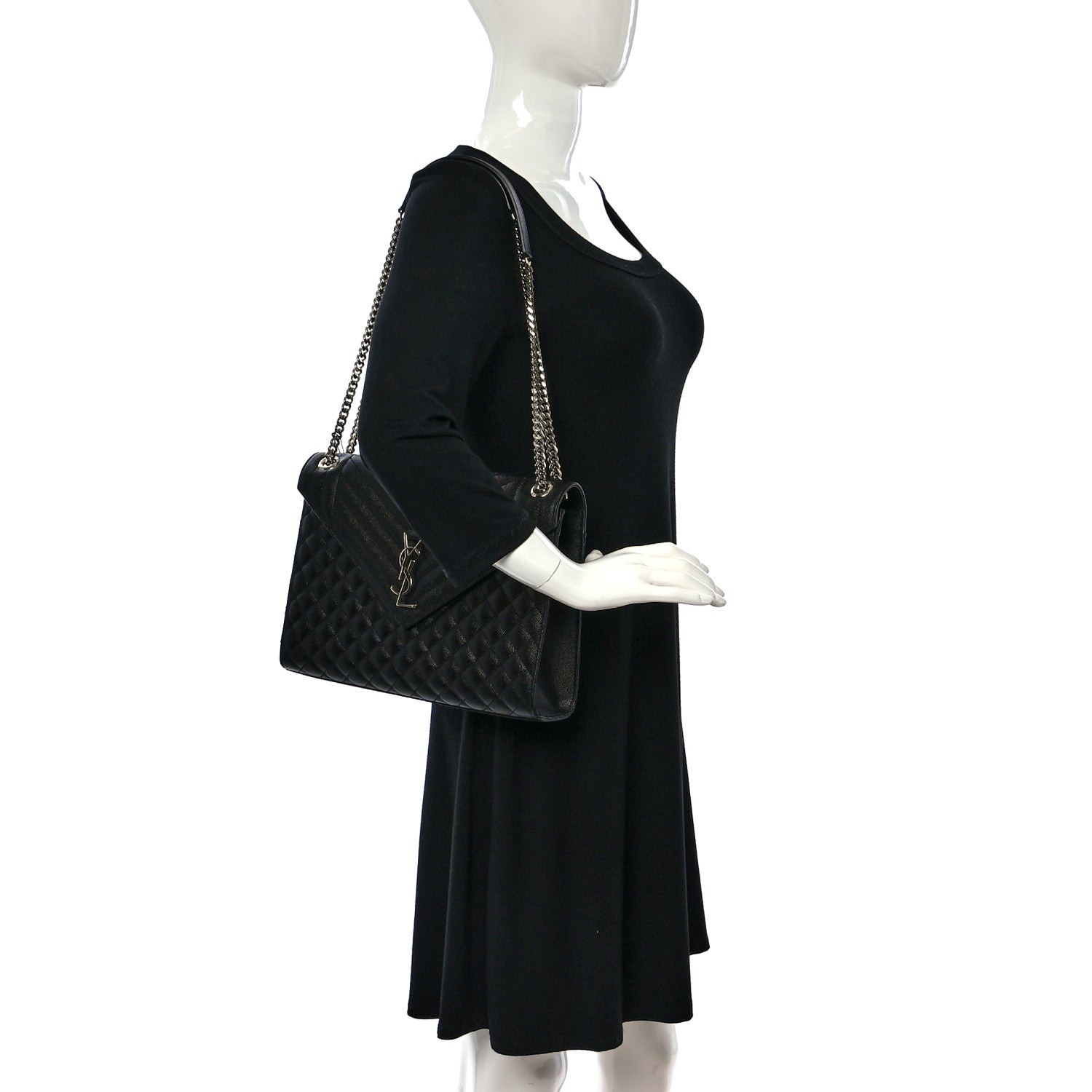 Saint Laurent Grain De Poudre Textured Mixed Matelasse Large Triquilt Monogram Satchel Black 2 of 9