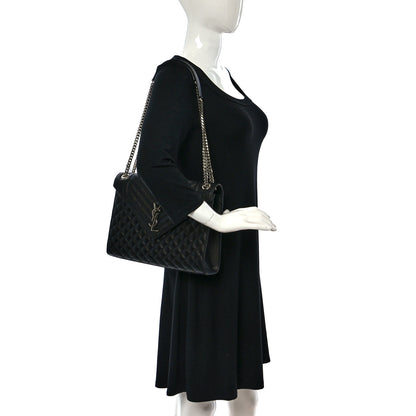 Saint Laurent Grain De Poudre Textured Mixed Matelasse Large Triquilt Monogram Satchel Black 2 of 9