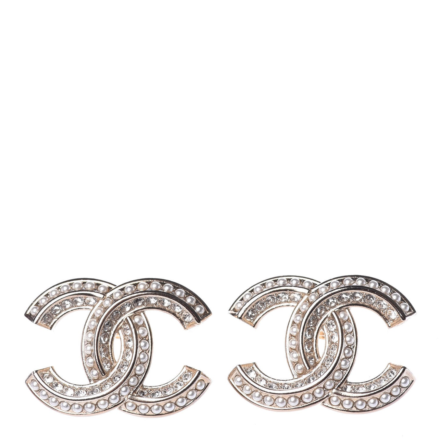 Pearl Crystal CC Earrings Gold