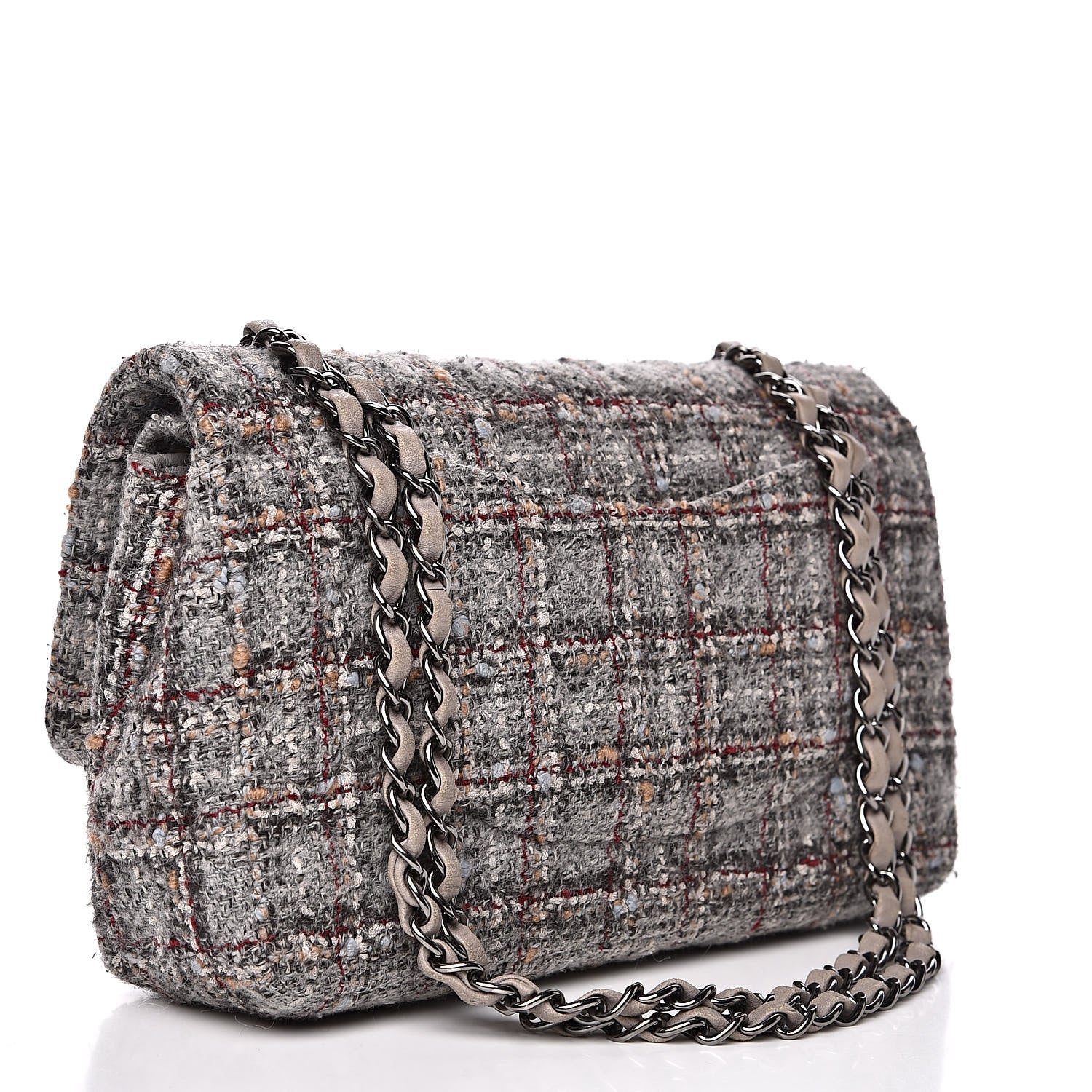 Chanel Tweed Quilted Medium Double Flap Grey Multicolor 3 of 12