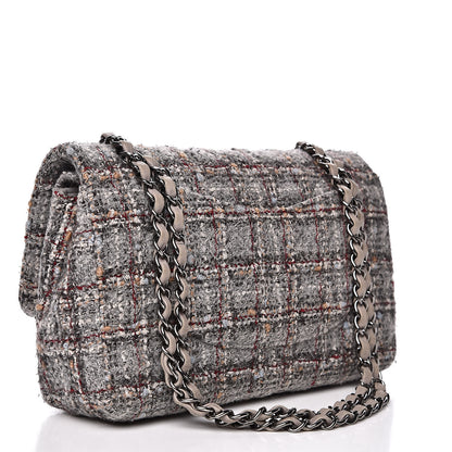 Chanel Tweed Quilted Medium Double Flap Grey Multicolor 3 of 12