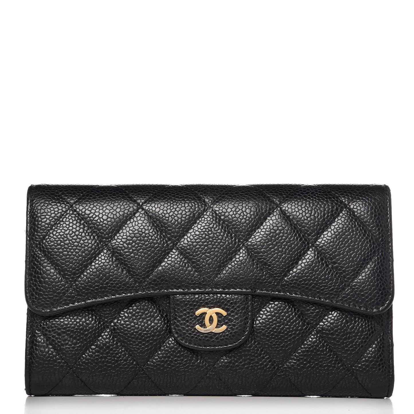 Caviar Quilted Large Flap Wallet Black