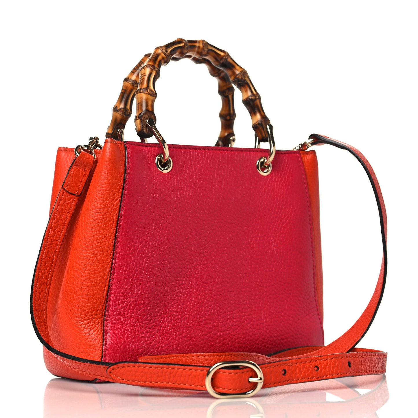 Calfskin Mini Bamboo Shopper Tote Fuchsia Orange
